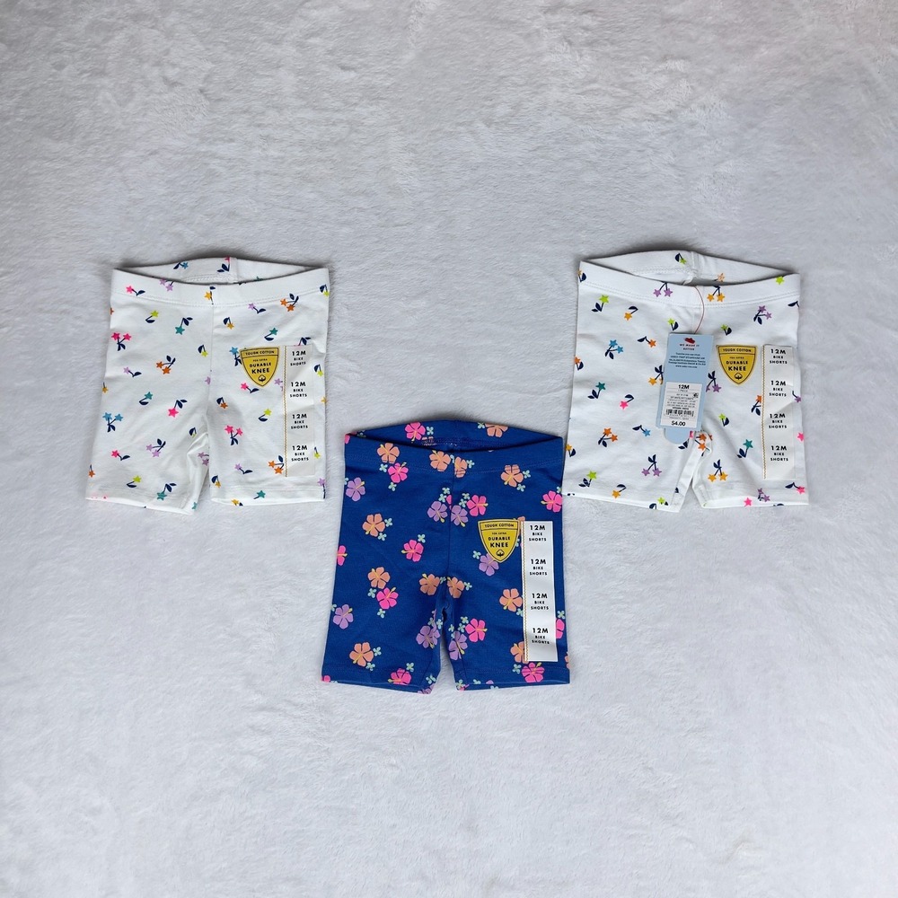 Lot of 3 Cat‎ & Jack Bike Shorts Baby Girls 12M White Blue Floral Durable Knee